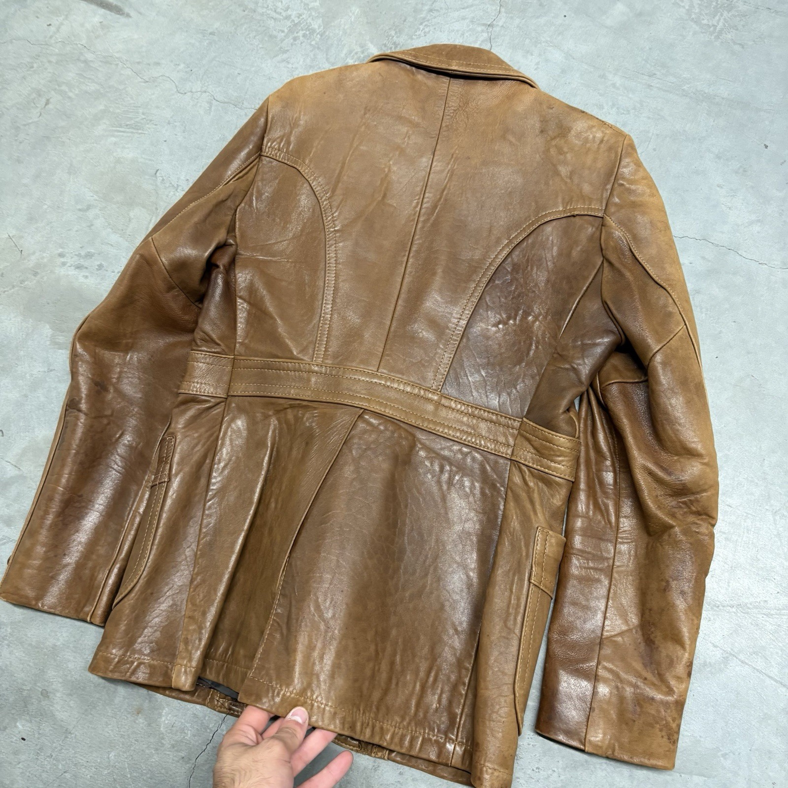 Vintage 70s 80s Glazed Nappa Leather Jacket Mens 42 Smooth Brown Lambskin
