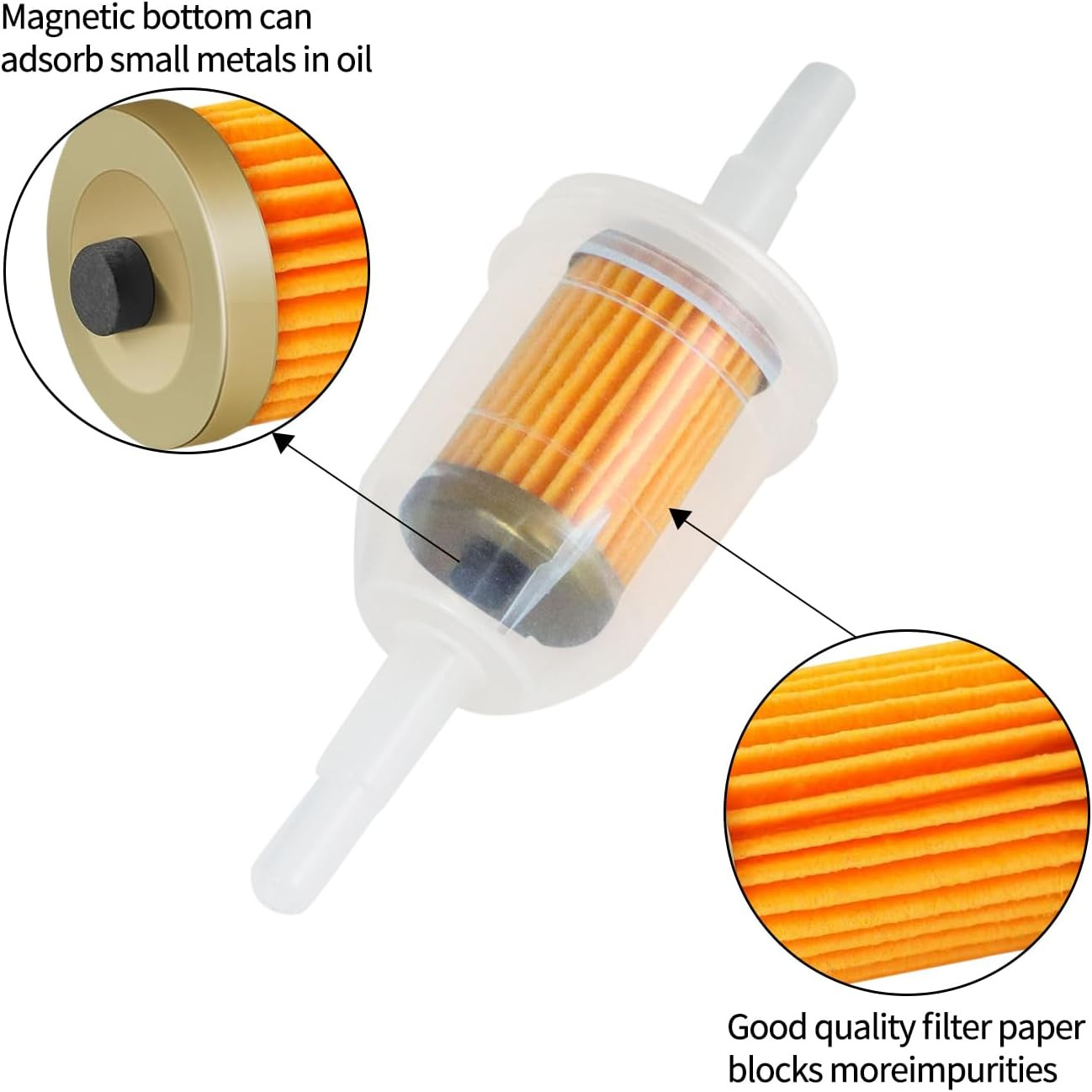5/16 & 1/4 Inline Magnetic Fuel Filter for Lawn Mower, Small Engine, Kohler, Joh