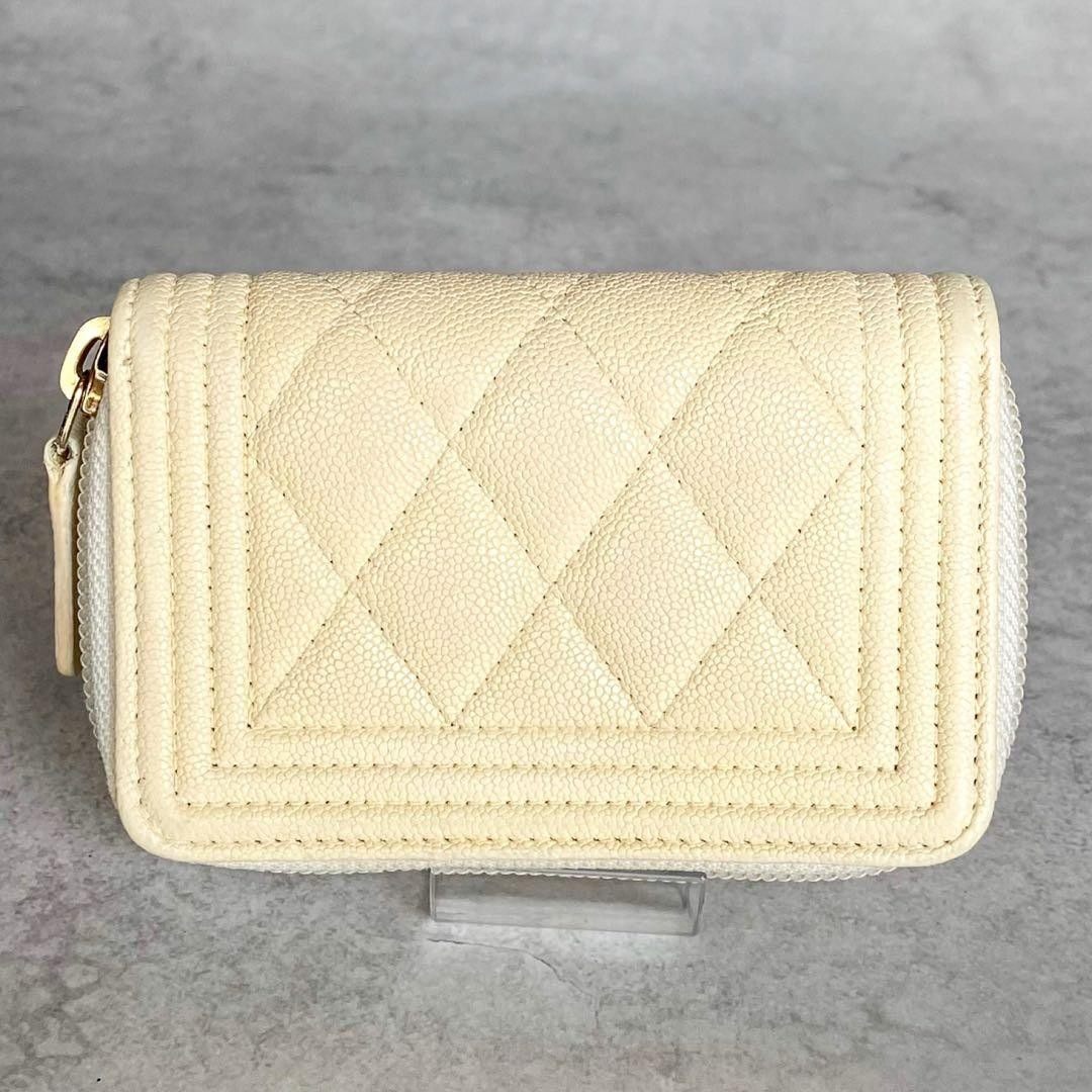 Chanel Boy Chanel Coin Case Caviar Skin Cream with Box