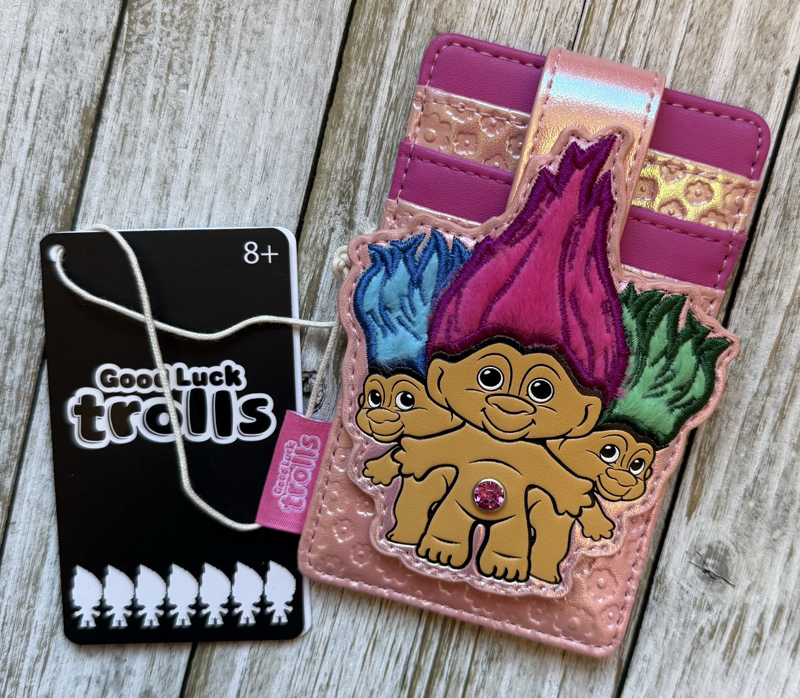 NEW! Loungefly Classic Good Luck Trolls Faux Leather Iridescent Cardholder!
