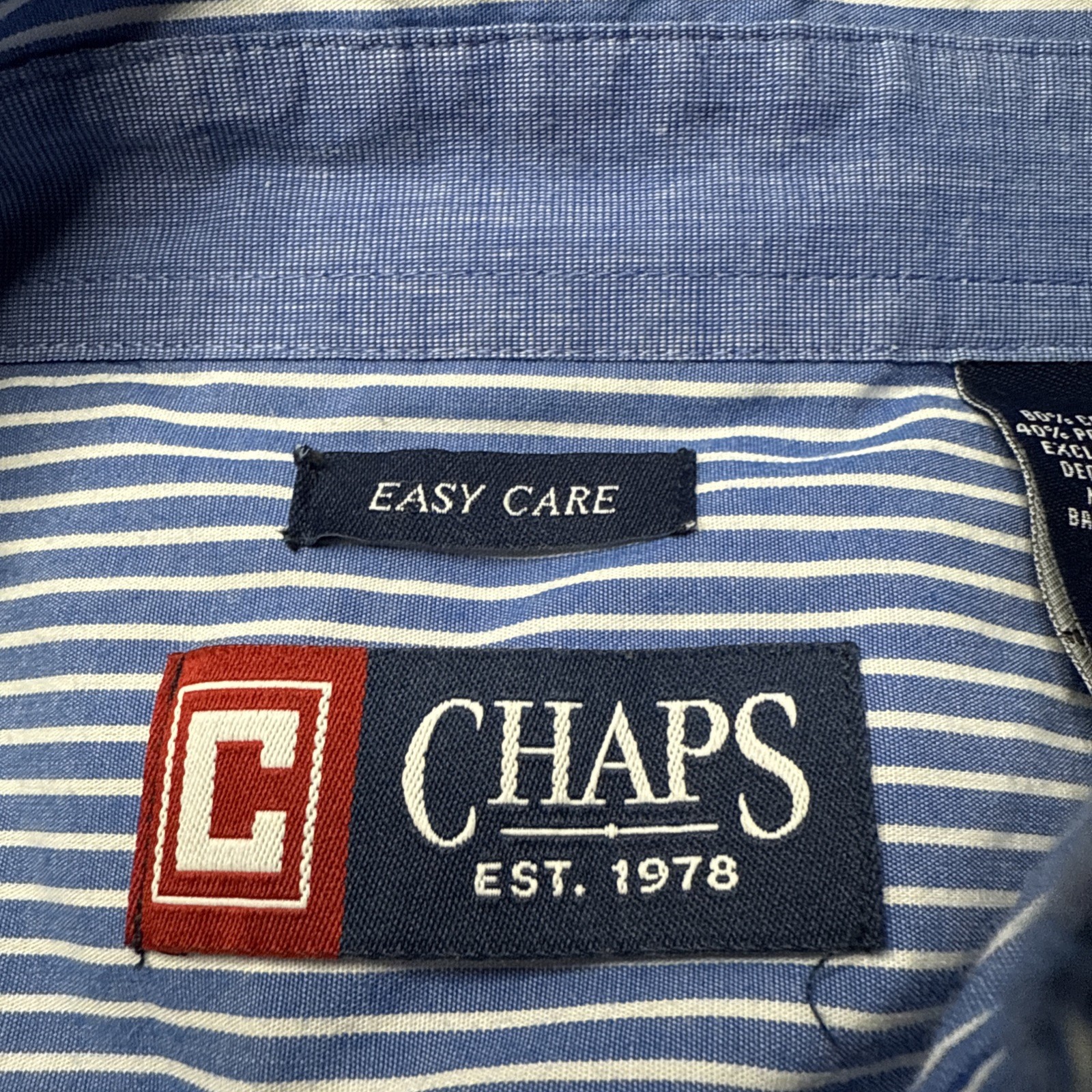 Chaps Men’s L Blue White Striped Button Down Long Sleeve Easy Care Shirt