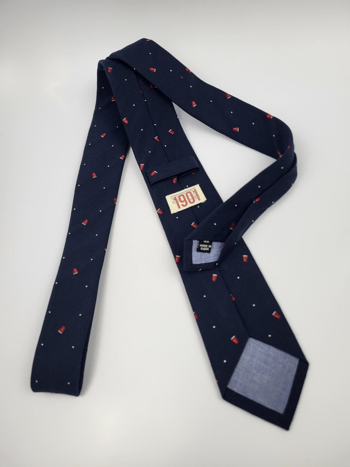 1901 Silk Tie Dark Blue Red Silver Geometric Necktie Skinny 56 x 2.5/8
