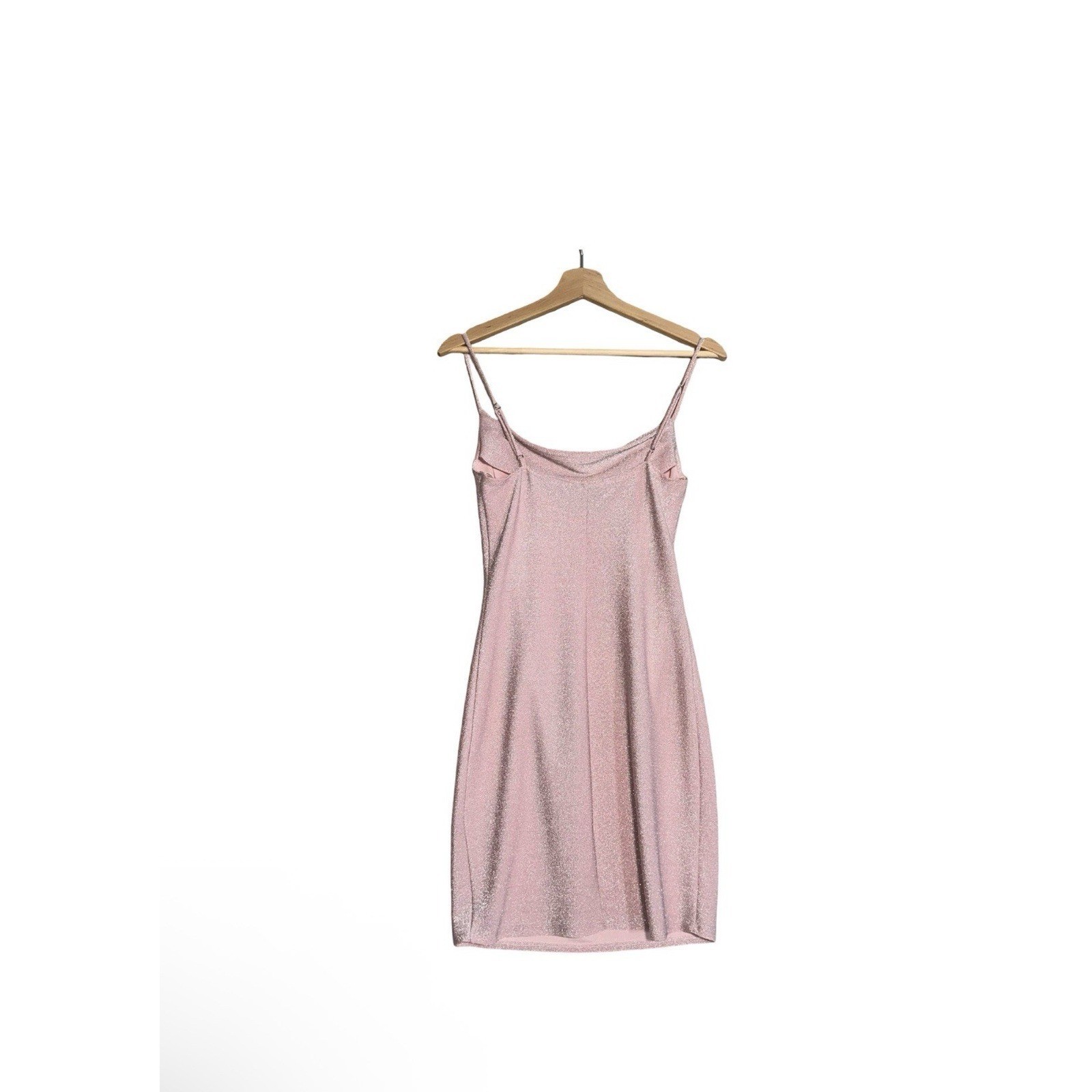 NEW Bebe Mini Dress Women Sz M Pink Sparkling Adjustable Spaghetti Strap Holiday