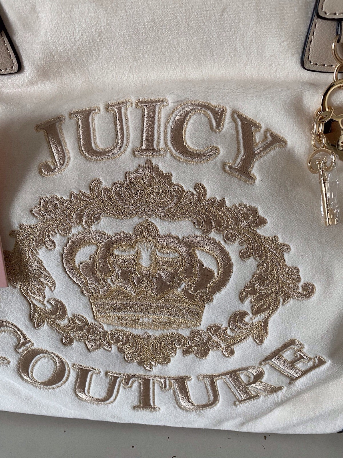 Juicy Couture Falling For Juicy Tote Bag Purse Velour Bows Soft White NEW
