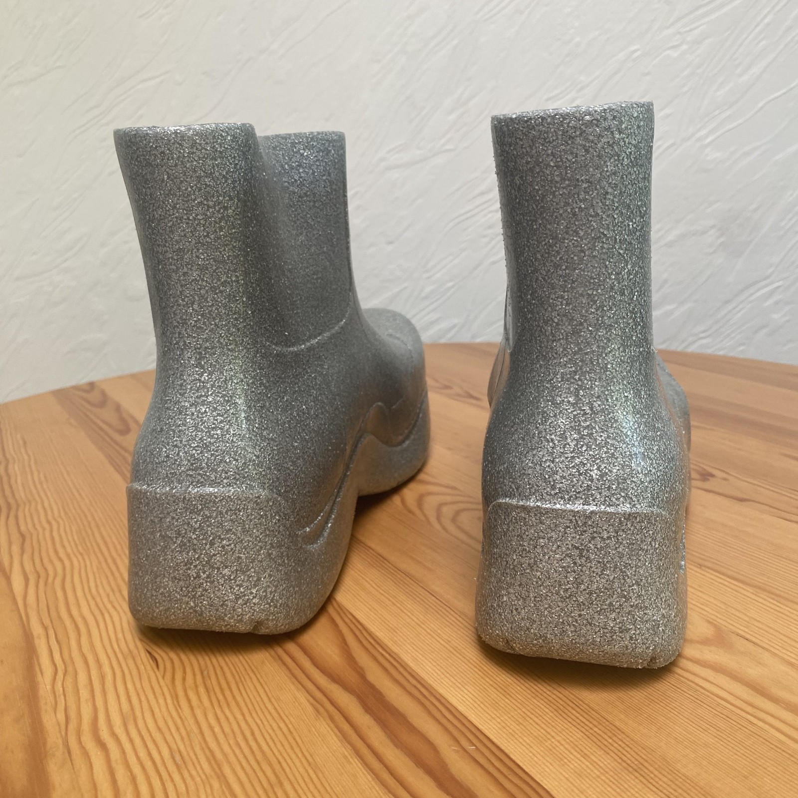 Bottega Veneta Silver Glitter Rubber Puddle Boots Mens 44 EU