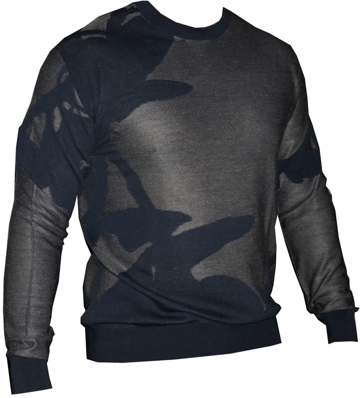 $1650 NEW BRIONI SWEATER XL / XXL E 56 SLIM FIT DENIM BLUE CAMO KNIT COTTON SILK
