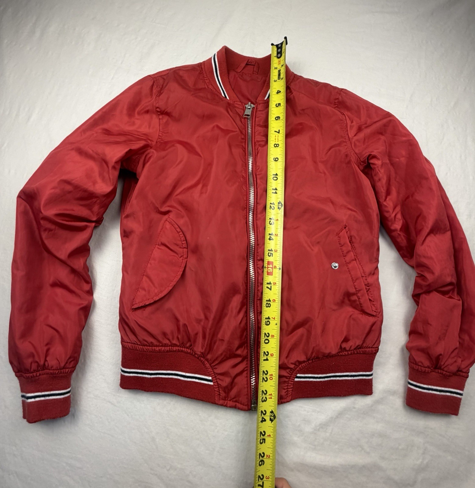 Unbranded Red Bomber Jacket Kids Minimalist Streetwear Zip Black Striped