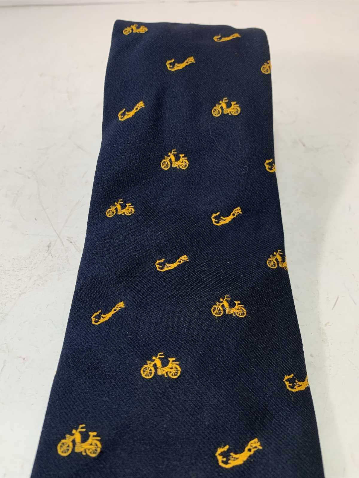 Vintage Bermuda Scooter Map Necktie Dark Navy Blue Gold A S Cooper 3 3/4” Wide