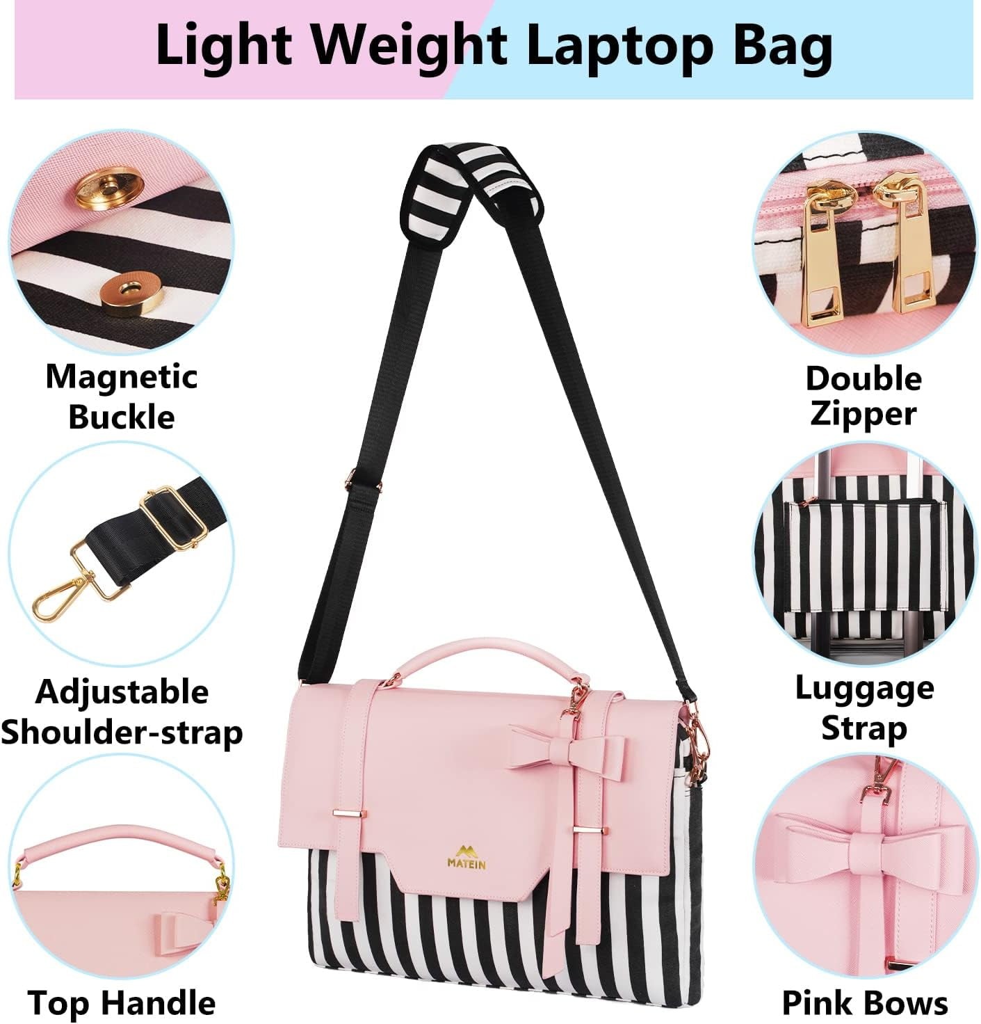 Laptop Tote Bag, 15.6 Inch PU Leather Crossbody Shoulder Handbag for Women, Pink