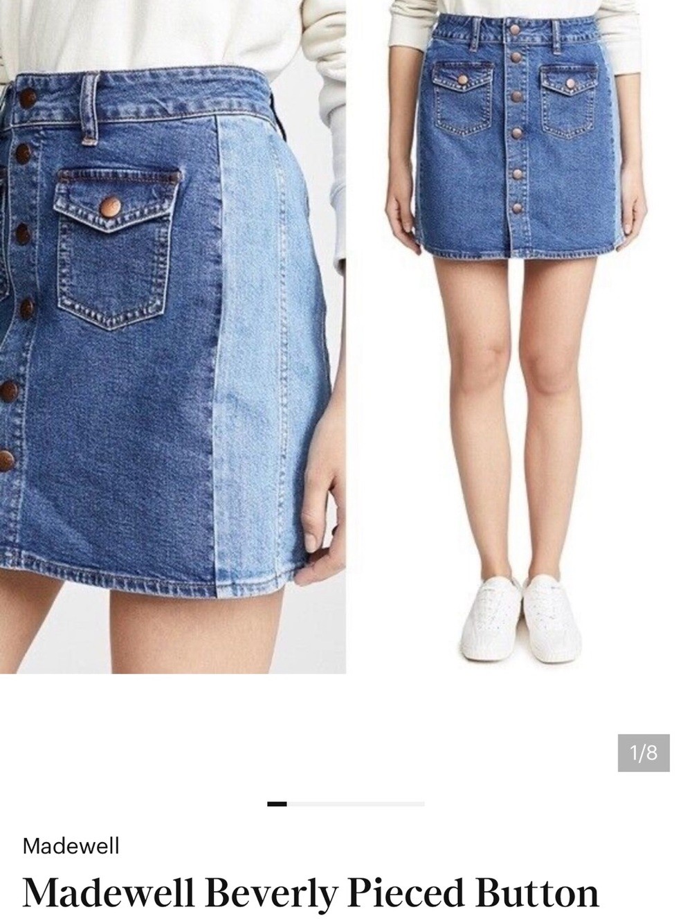 Madewell Two-Toned Blue Button-Front Denim Mini Skirt