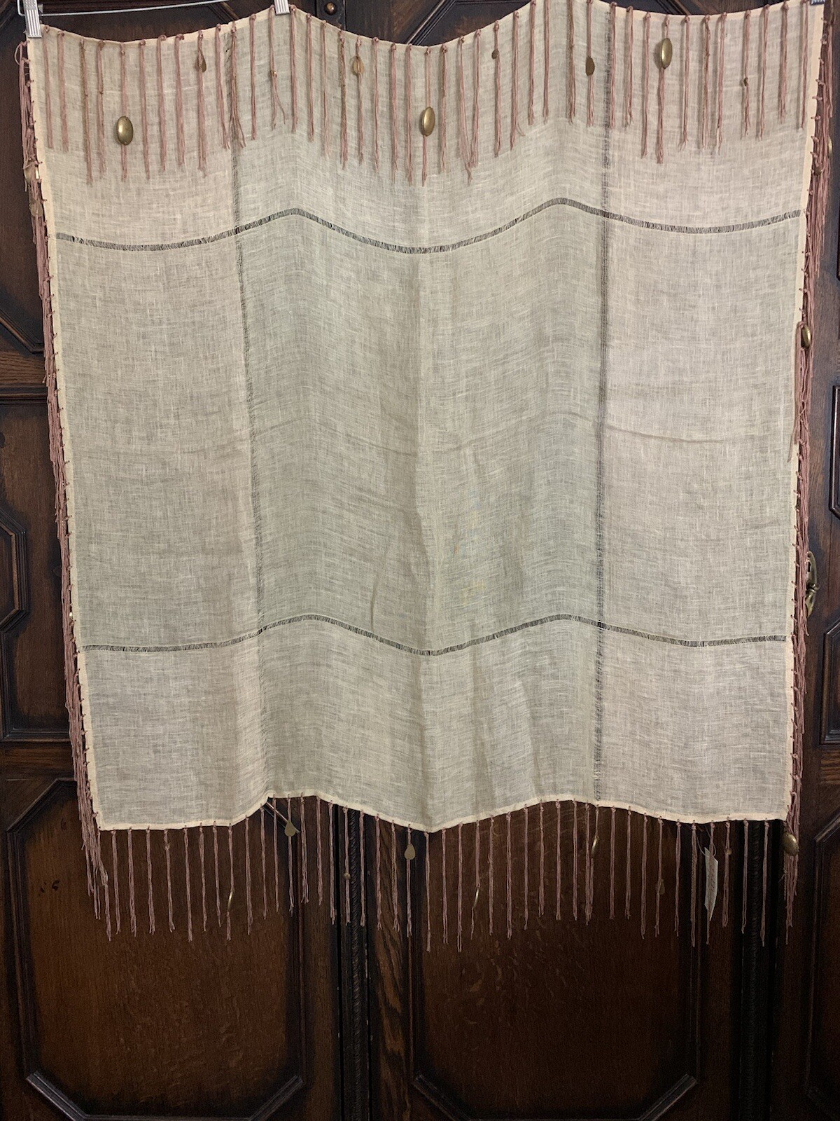 Tolani Scarf Cotton Linen With Fringe Artisan Made With Metals 40×40 Inches NWT