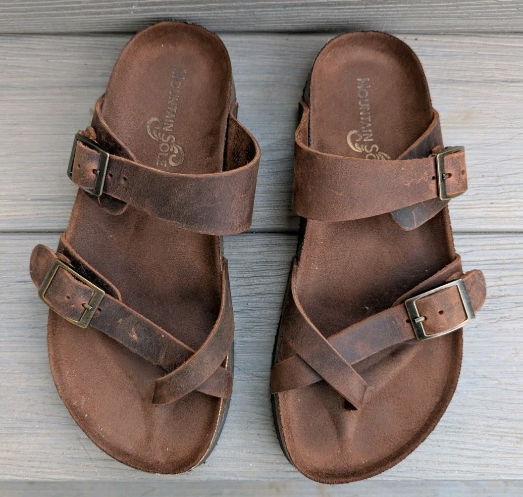 Mountain Sole Sandals Womens Size 6 Brown Leather 2 Straps MS29282