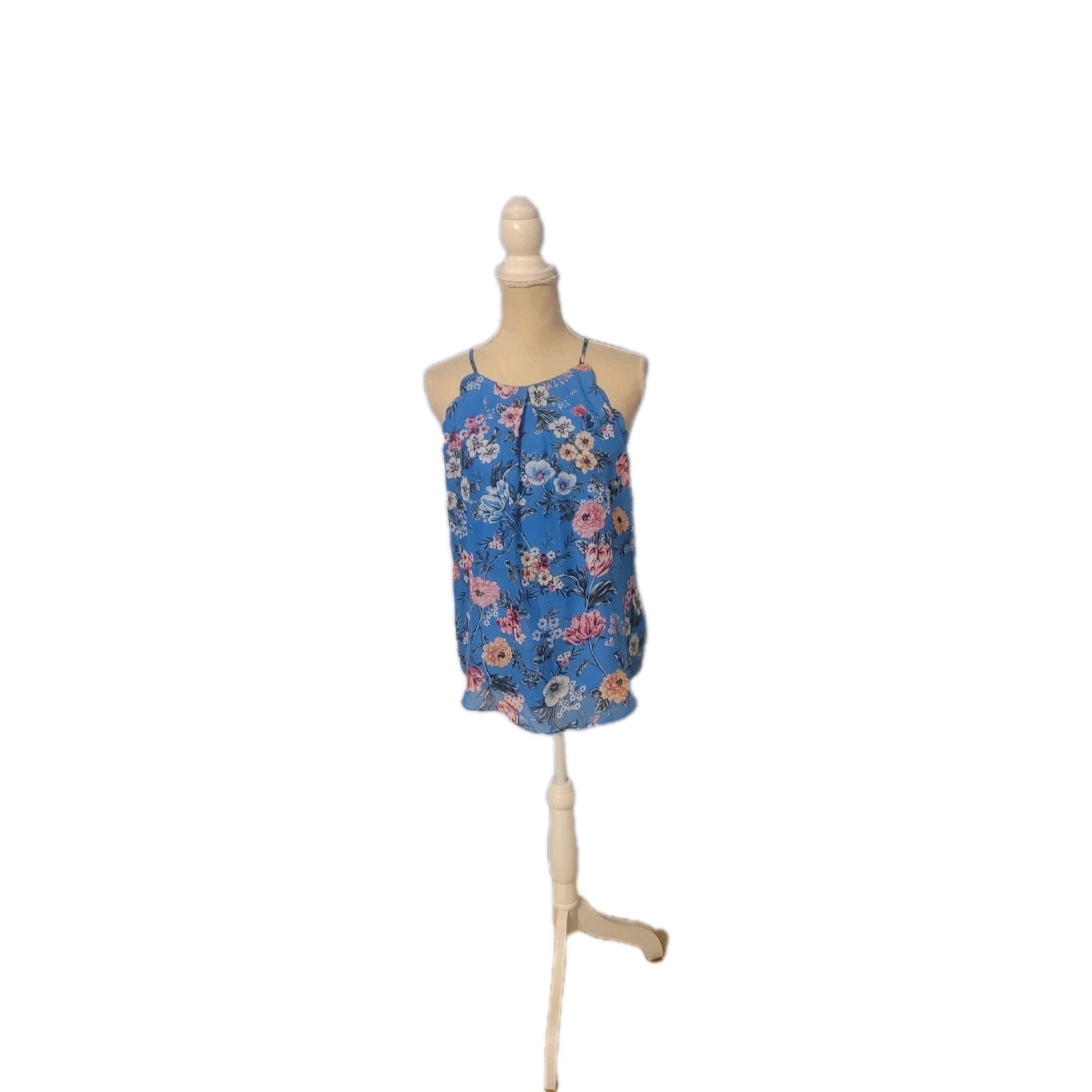 B Wear Size Medium Blouse Womens Blue Sleeveless Floral