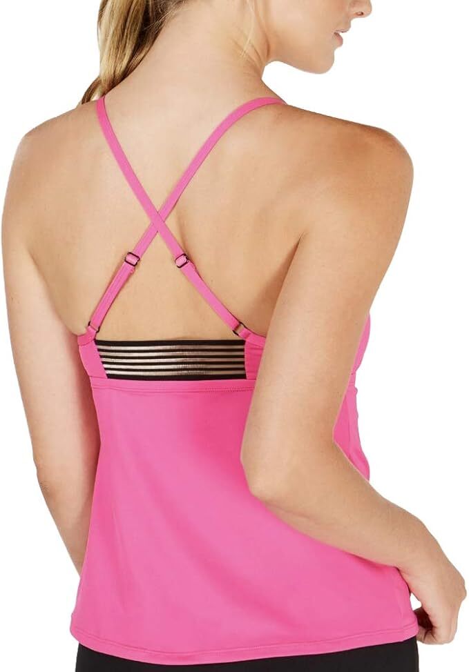 Nike Logo Women’s Sport Cross-Back Athletic Swimsuit Tankini Top, Pink, L, XL