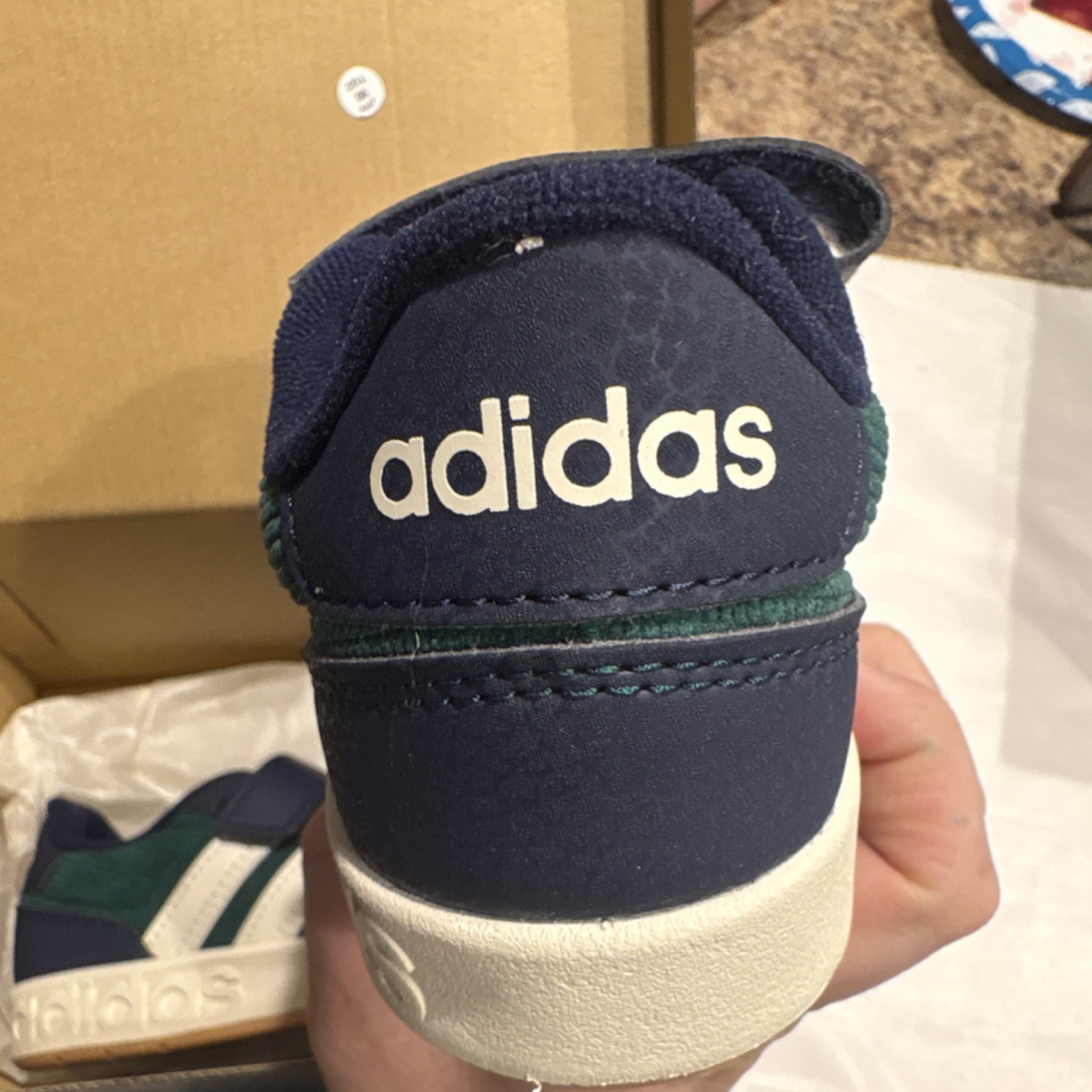 adidas Breakbase C Boys Sneakers Navy Green White Size 11K Cushioned Low Top