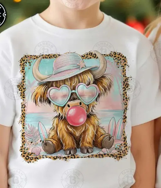 Summer vibes, Highland cow, Funny beach shirt print, Summer design, Beach tee