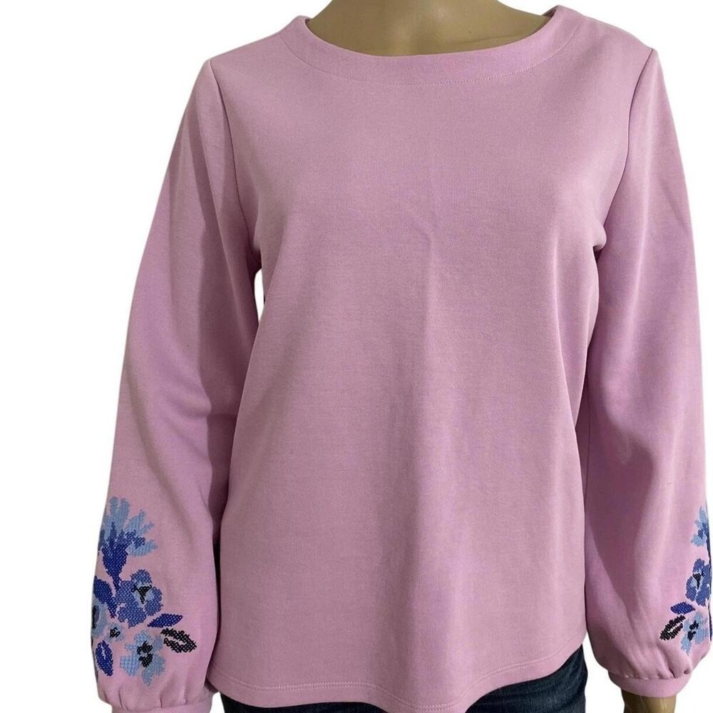 Ann Taylor Pink Embroidered Long Sleeve Top Women XL Cotton Blend New With Tags