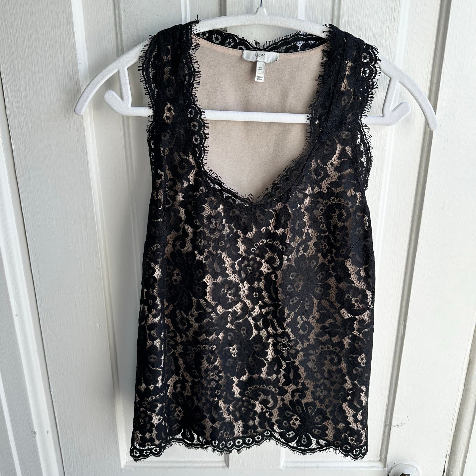 Joie Cina Black Nude Lace Scoop Neck Sleeveless Top