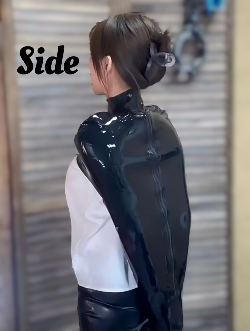 100% Natural Black Latex Rubber Backhand Restraints Zipper Fetish Binding BDSM