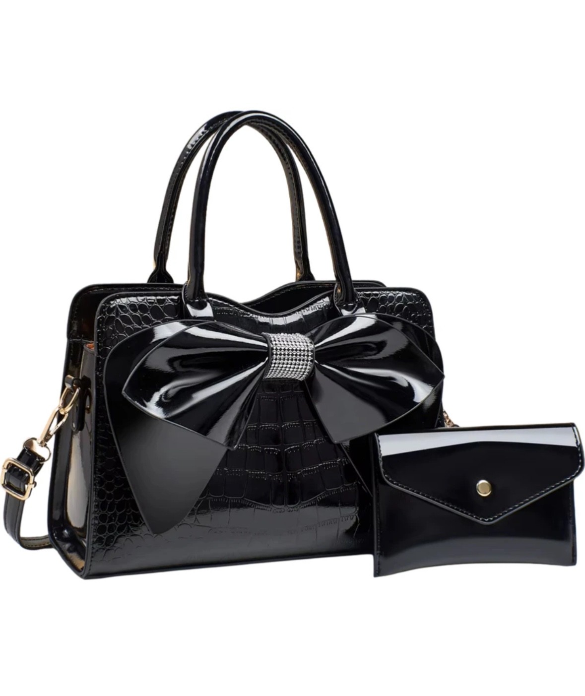 Women’s Luxury PU Leather Bow Tote Handbag 2Pc Satchel Shoulder Bag Wallet