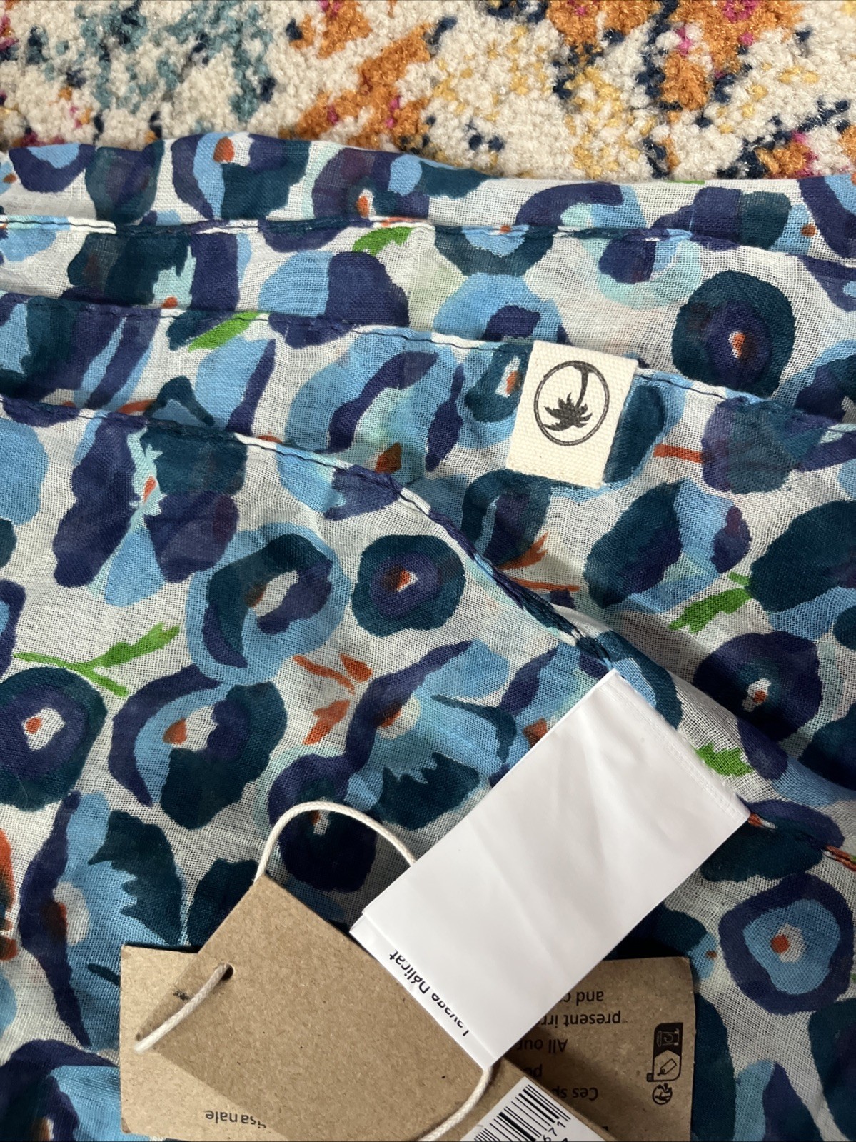 Palme Cotton Scarf Blue print NWT lightweight! 68” x42”