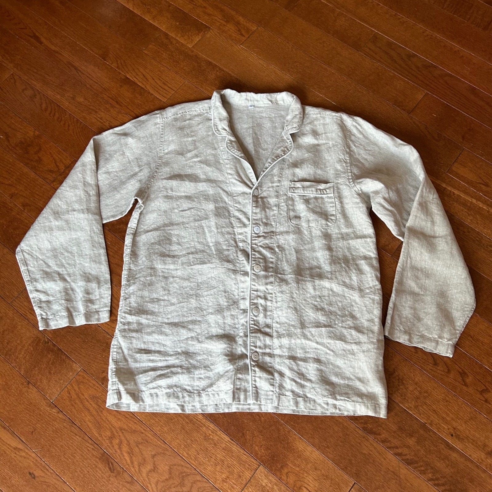Breevar Womens Hemp Sleepwear Pajama Set L Natural Top Pants Sustainable