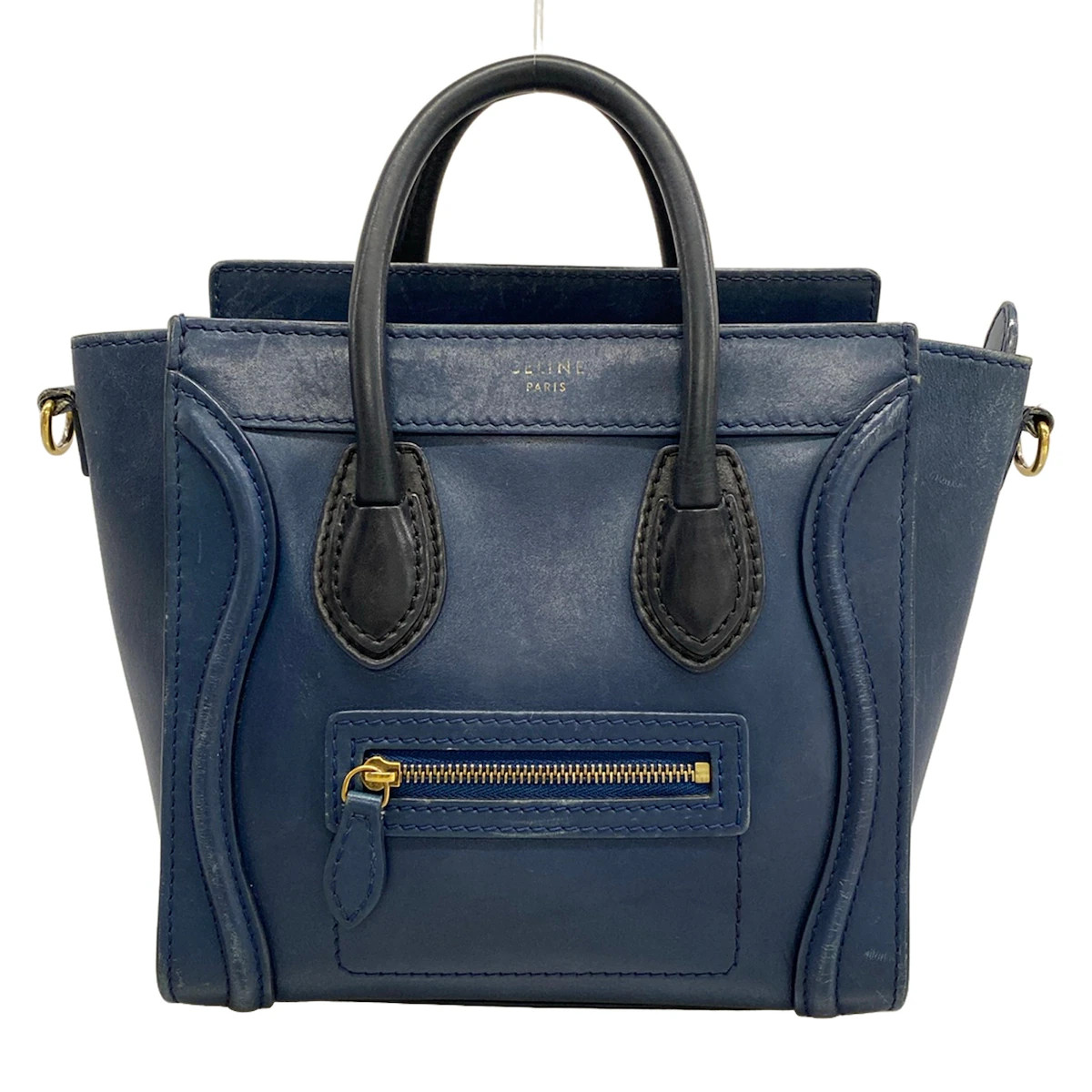 CELINE Luggage Nano Shopper Navy Black Leather Handbag