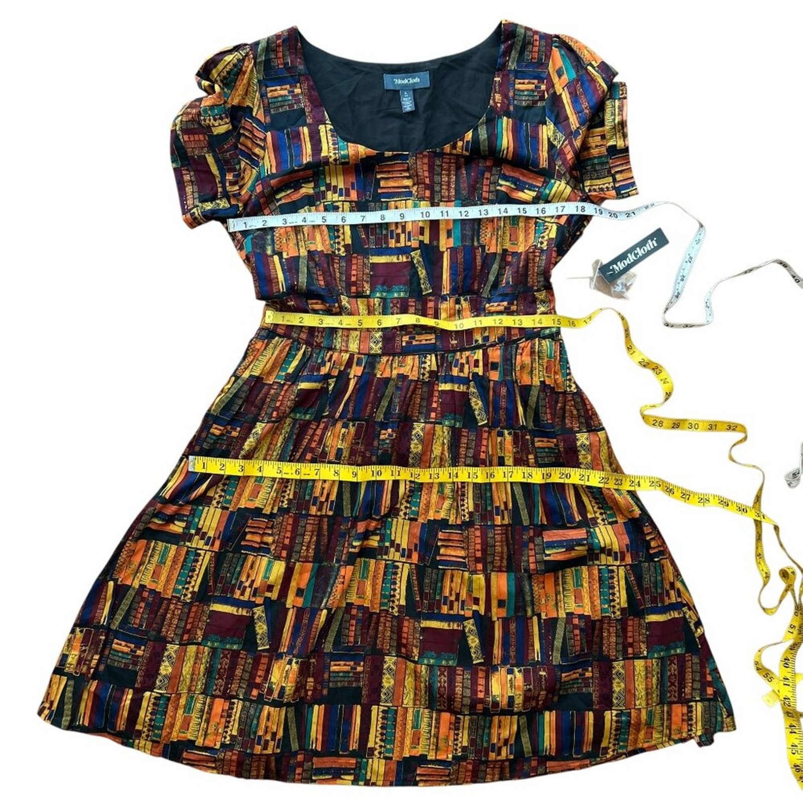 ModCloth Large Dress Cotton Retro Fall 50s Library Book Lover Pinup Fit Flare