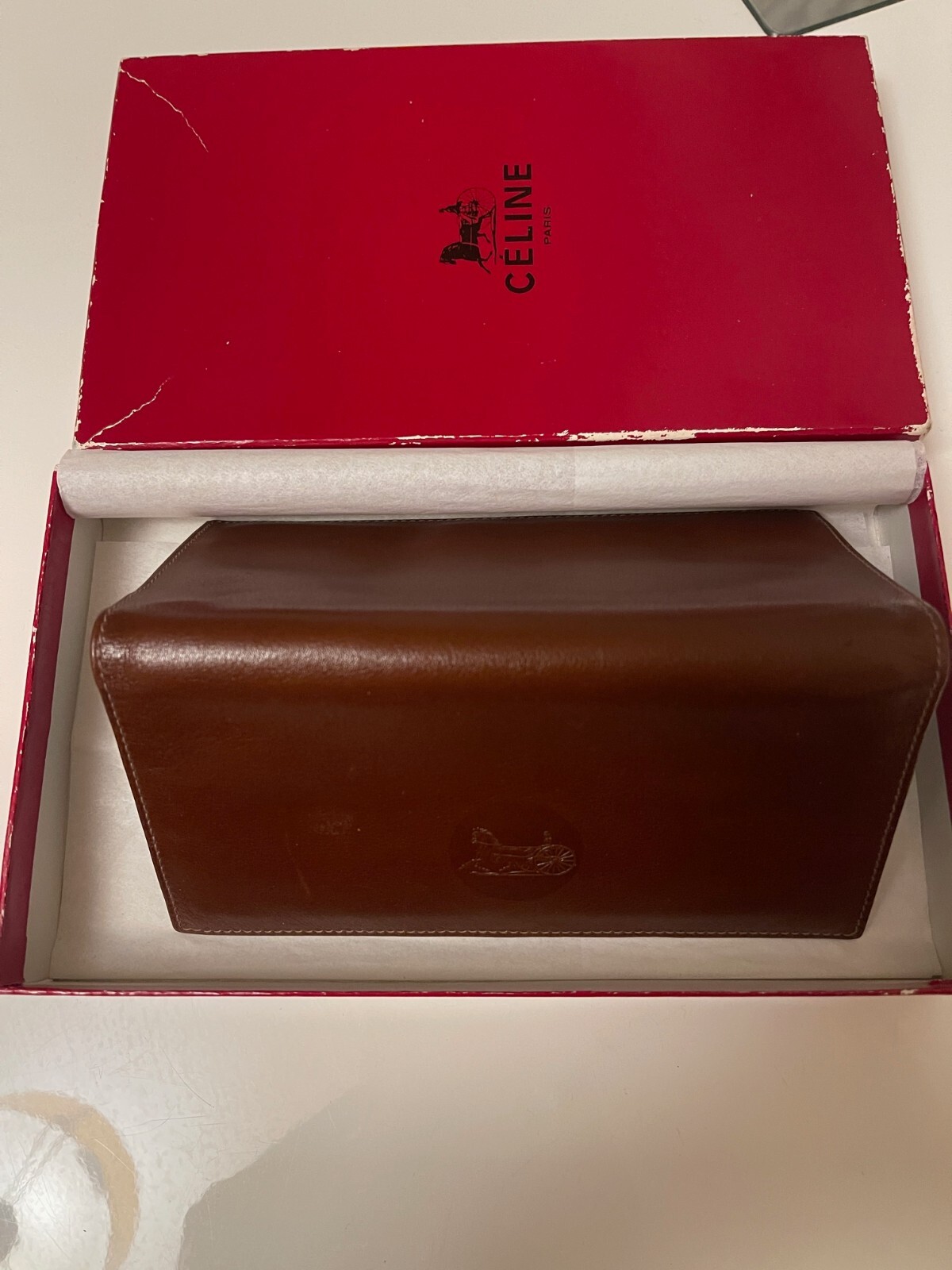 “Rare” CELINE Horse Carriage logo Leather Wallet “Made in ITALY” Authentic