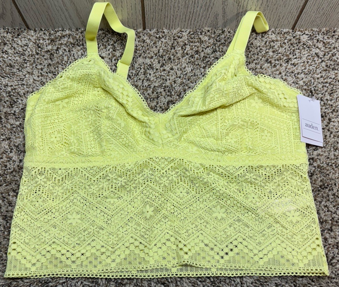 Auden Unlined Long Line Bralette “Lemon Yellow” Size: XL. NEW!