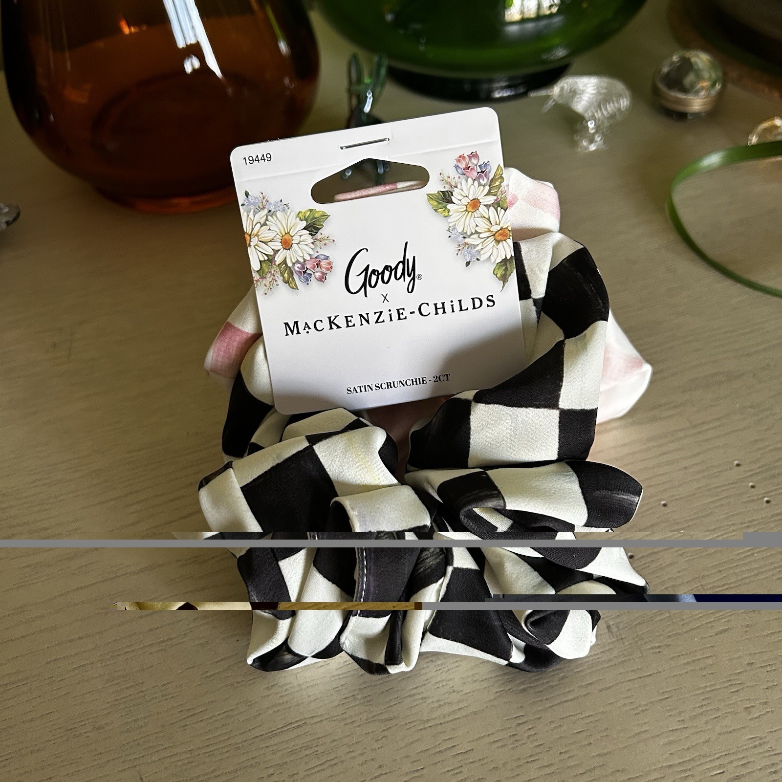 Goody X Mackenzie Childs 2pc Scrunchie Set Pink Black Check Limited Supply