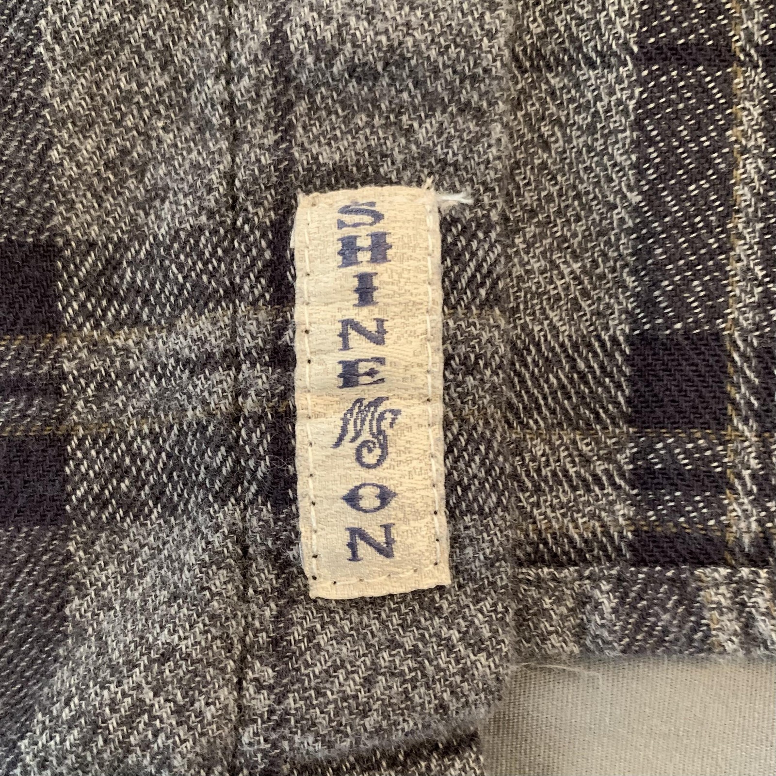 Moon Shine Spirits Shirt Mens Large Gray Plaid Western Pearl Snap Long Sleeve