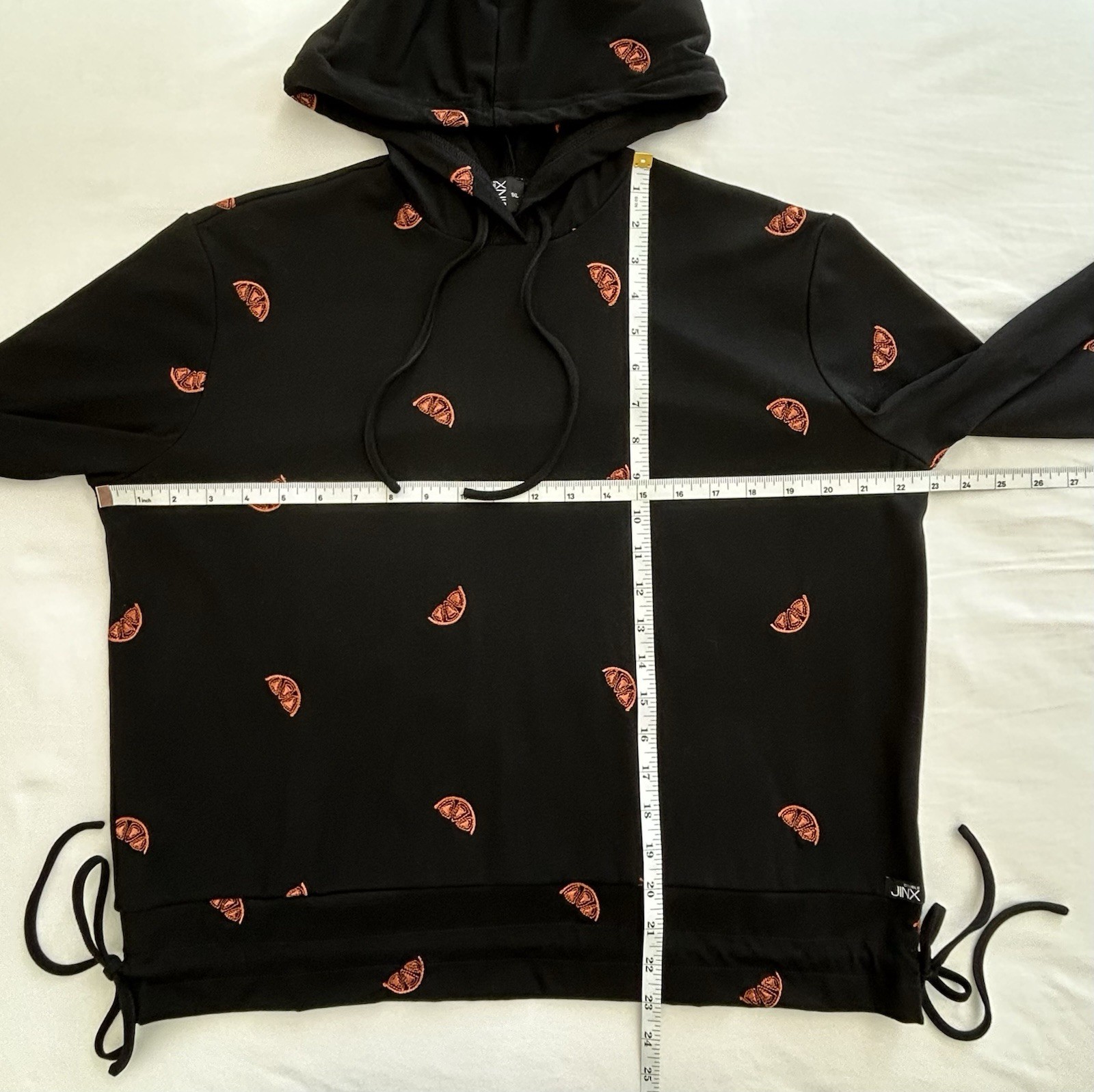 NWT Double Jinx Embroidered Grapefruit Hoodie Women’s 1XL Black Orange Drawstrin