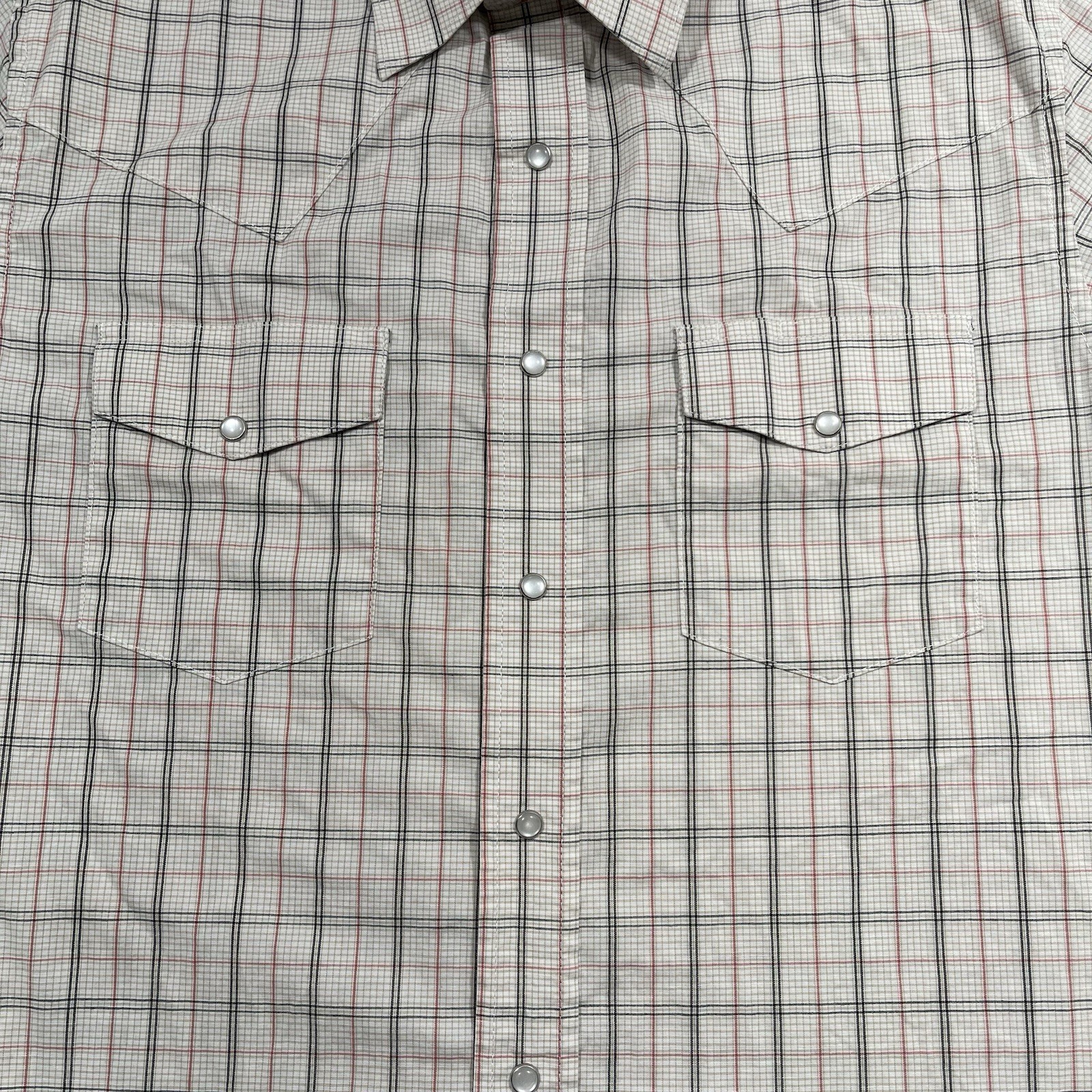 Wrangler Pearl Snap Shirt Mens Small Western Beige Red Plaid Cowboy Rodeo