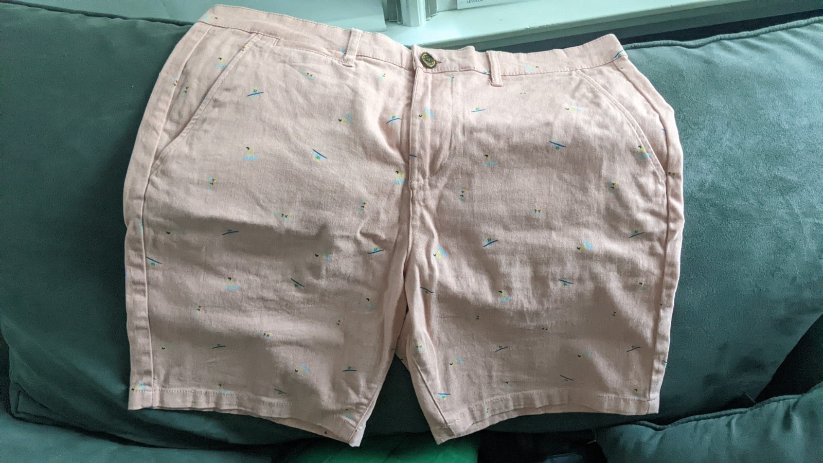 Jachs NY Pink Surfer Print Twill Shorts Size 34 (Appx 37″W) Stretch Classic New