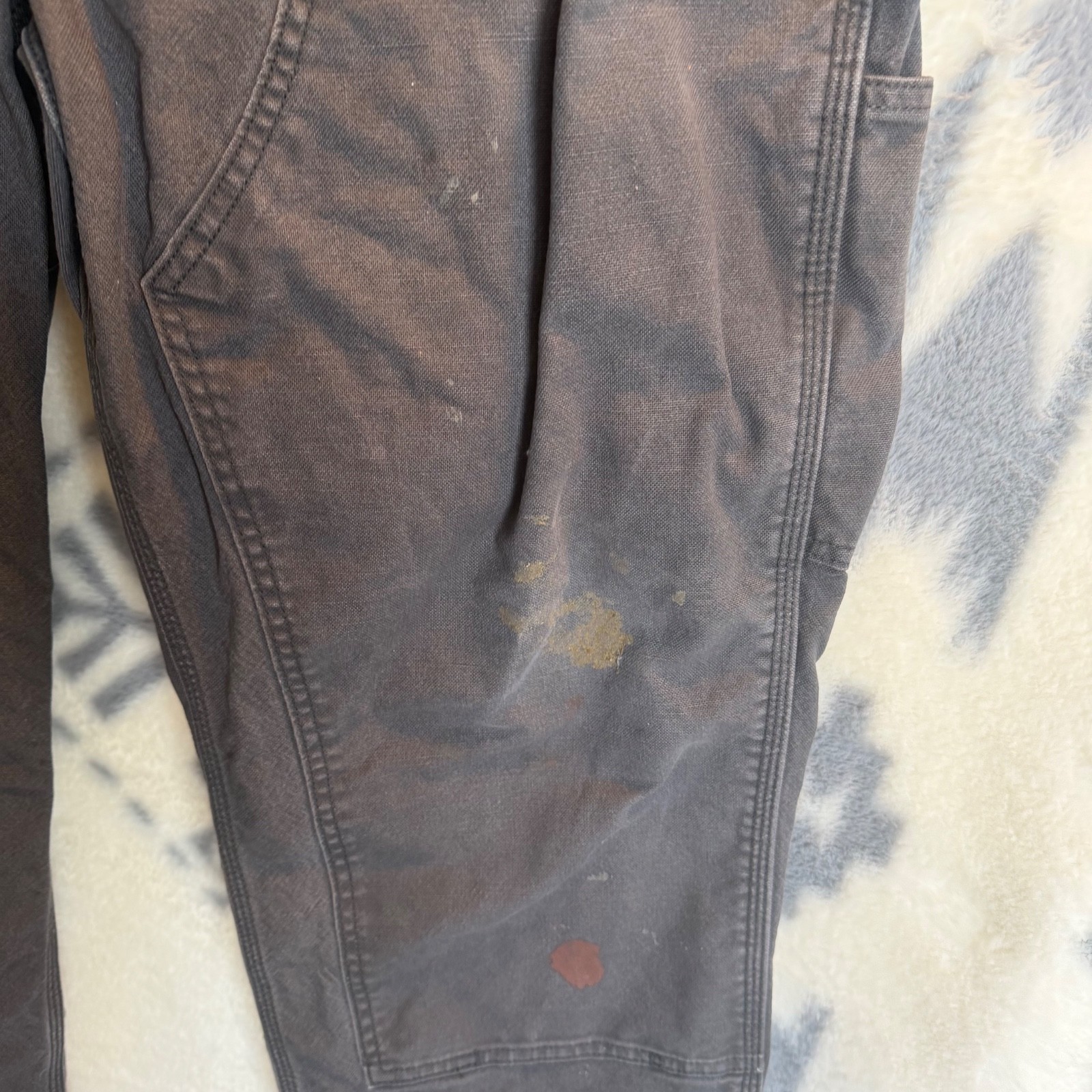 Carhartt Double Front Pants Men’s 38×30 Gray Distressed Workwear Paint Stained