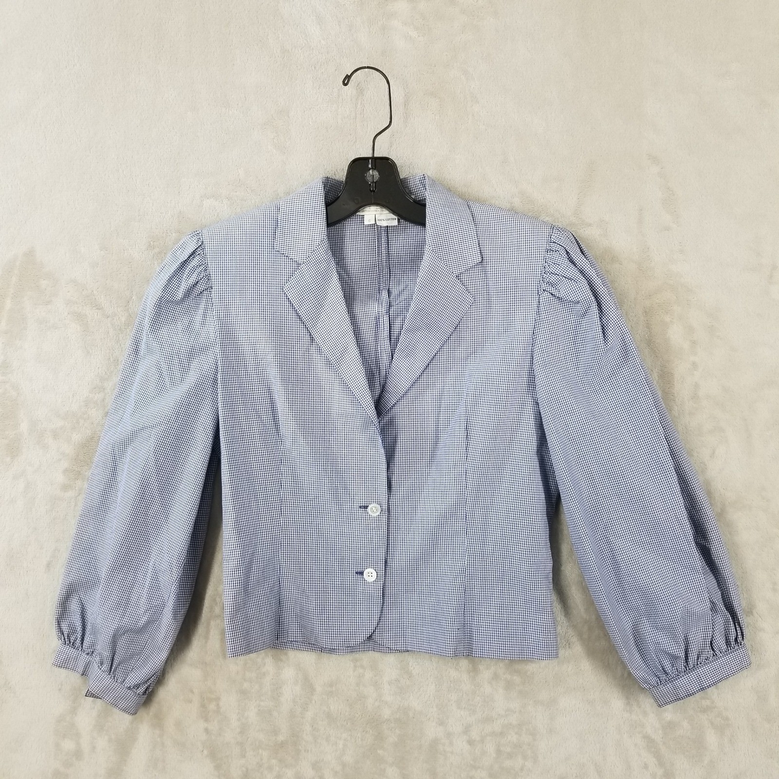 Vintage Cropped Blazer Blue Gingham Puff Sleeve Jacket Womens Size 6 Country