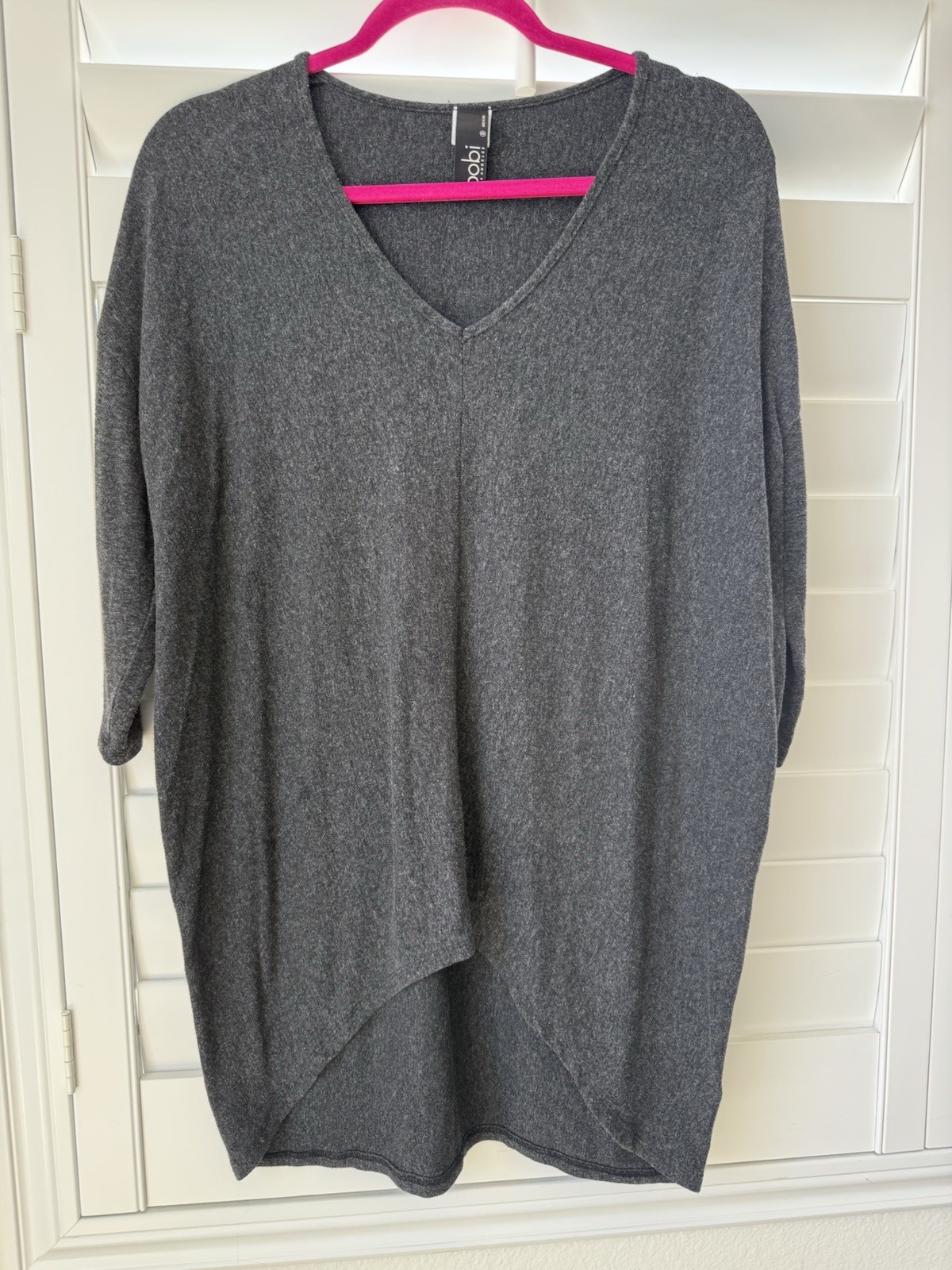 Bobi Los Angeles Gray V-Neck Tunic Top Dolman Sleeve Size Small Soft