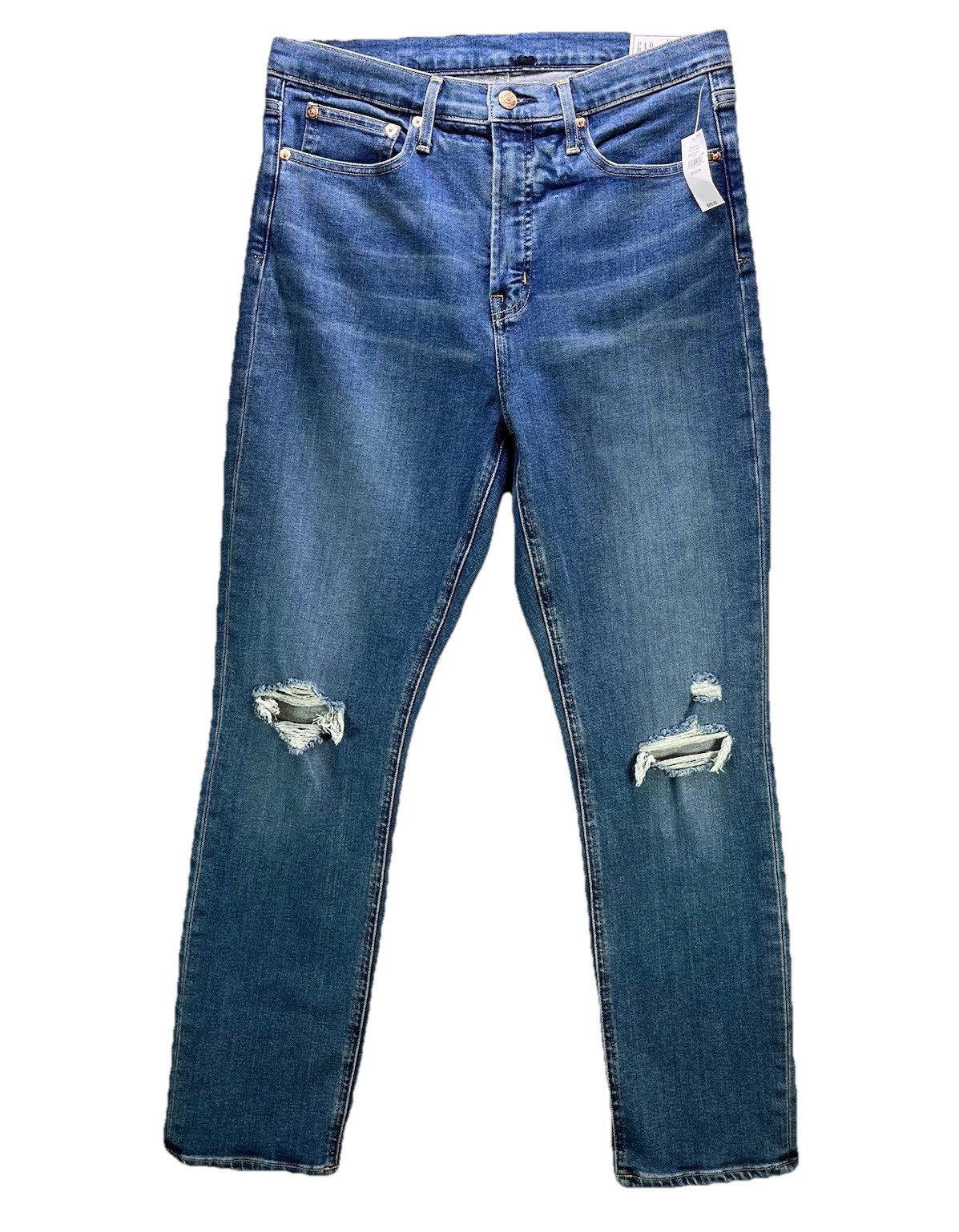Gap Vintage High Rise Slim Jeans Womens 31 / 12R Blue Distressed Denim NWT