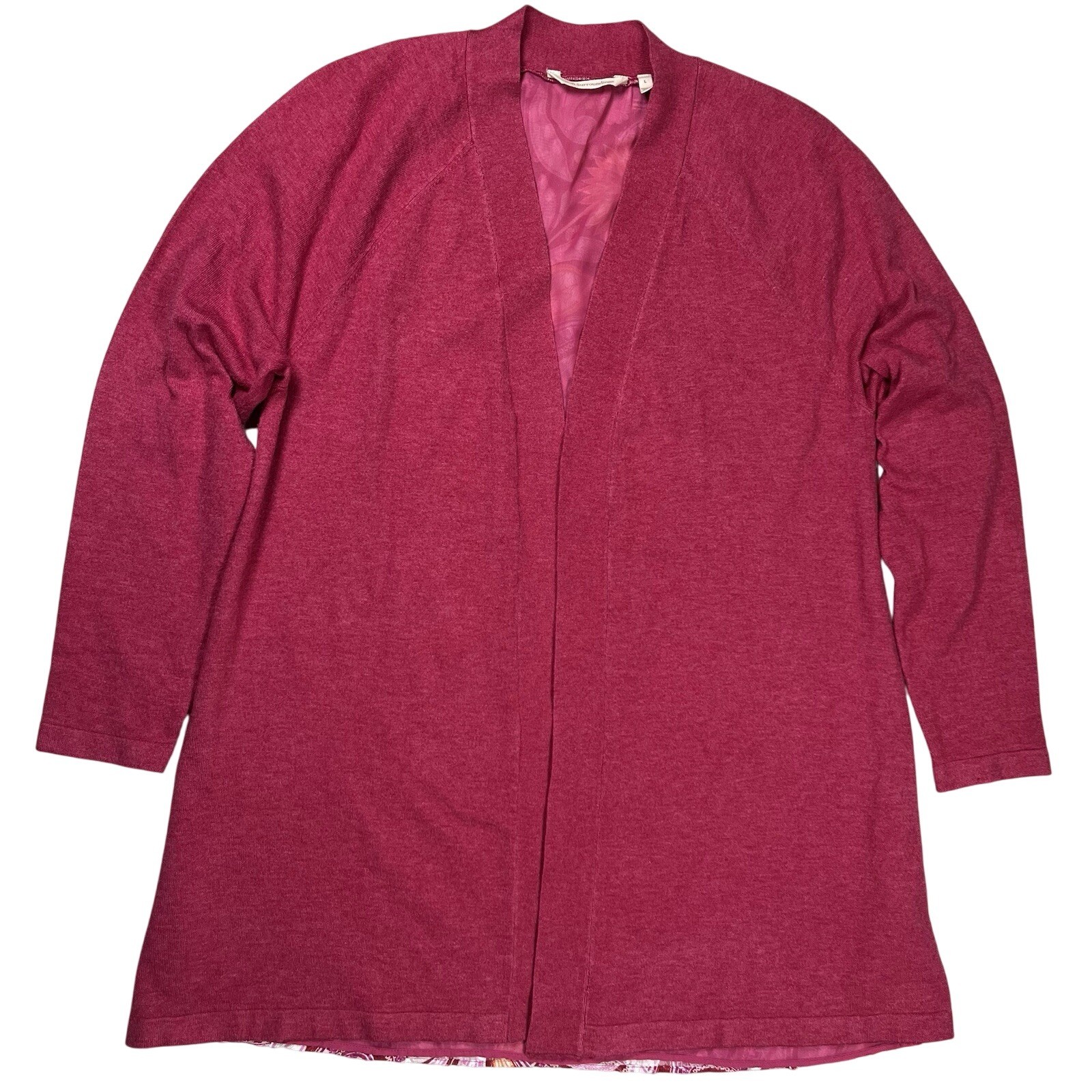 Soft Surroundings Women’s Pink Pattern Back Paisley Open Front Cardigan Sz Large