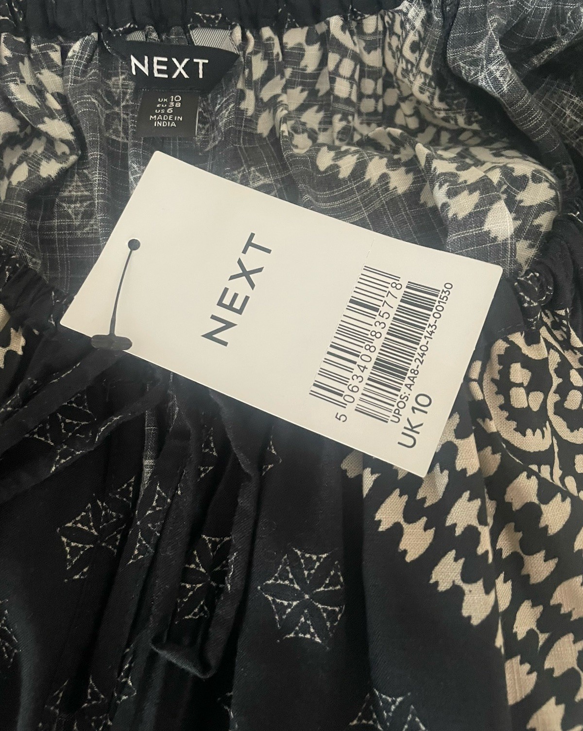 NEXT Women’s Bohemian Black/White Long Sleeved Gypsy Smock Blouse 10 NEW TAGS
