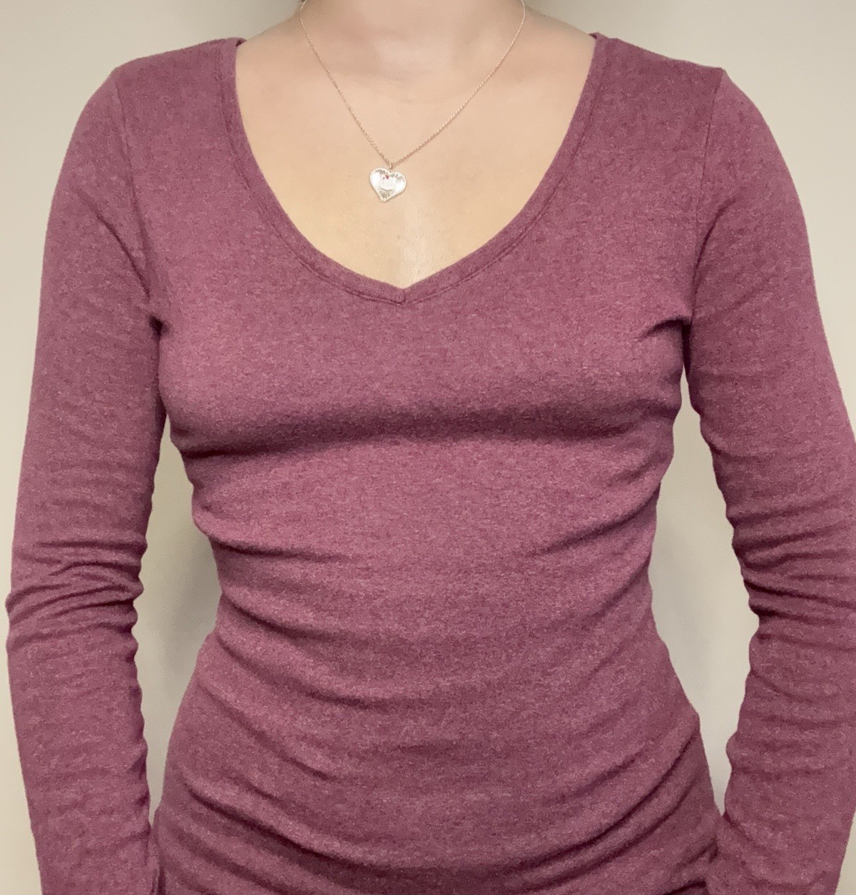 a new day burgundy long sleeve top with v neck and stretchy fabric size small
