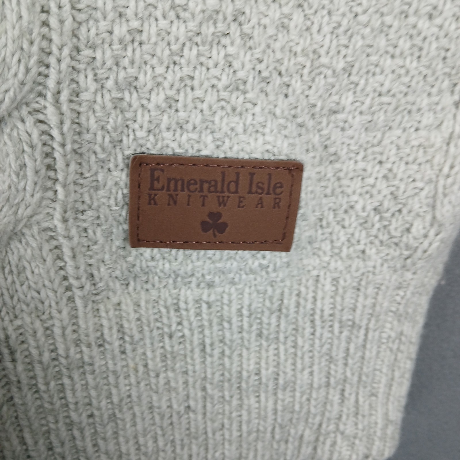 Emerald Isle Knitwear Sweater Mens Medium Beige Cable Knit Ribbed Shawl Collar
