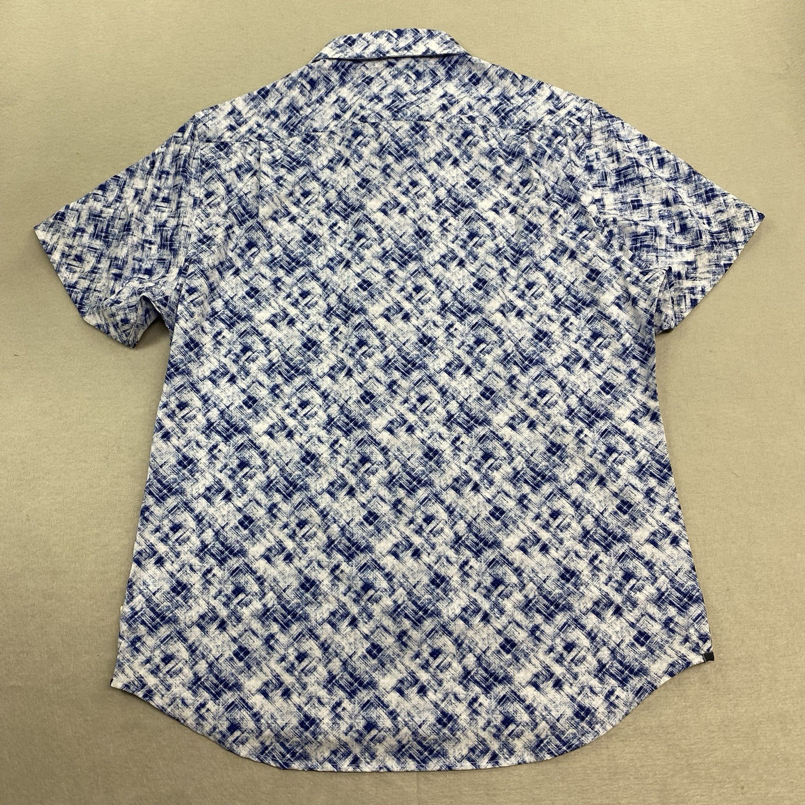 7 Diamonds Shirt Mens Large Blue Button Up 4 Way Stretch Geometric Short Sleeve