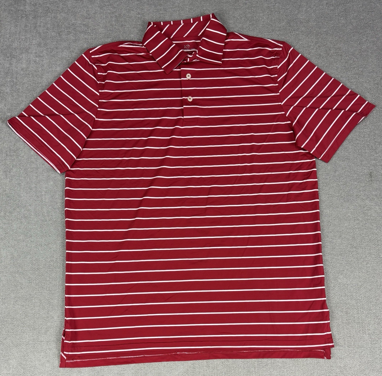 Southern Tide Polo Shirt Large Striped Light Burgandy Performance Golf