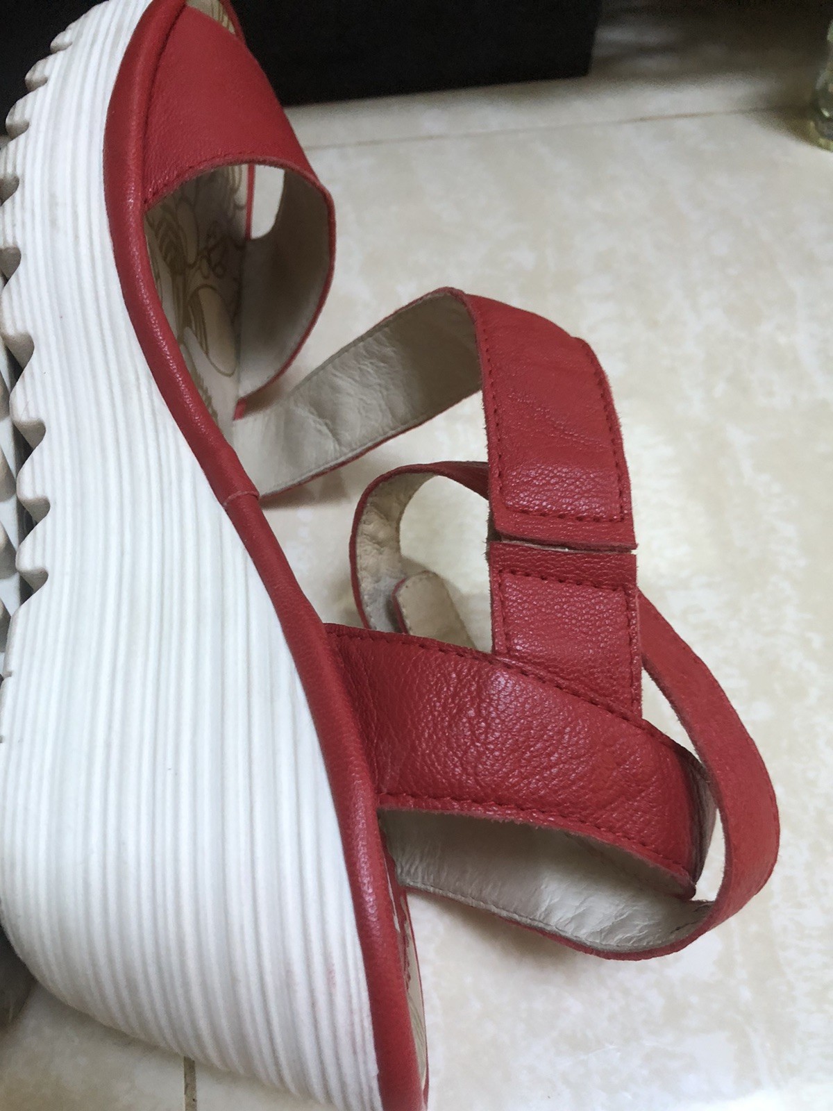 Fly London Yesk Ankle Wrap Sandals EU 40 US 9/9.5 Red Leather Women’s EUC‼️