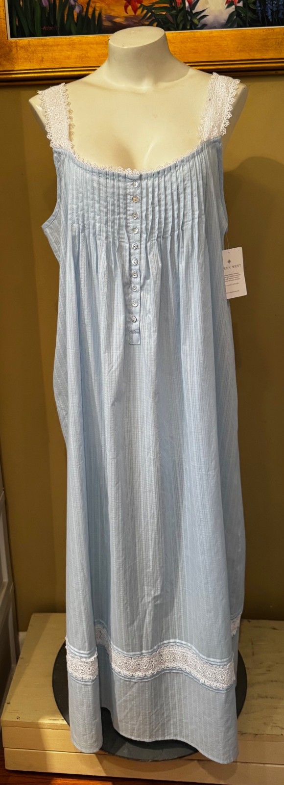 EILEEN WEST E5520079 BLUE DOBBY STRIPE SLEEVELESS COTTON WOVEN NIGHTGOWN MEDIUM