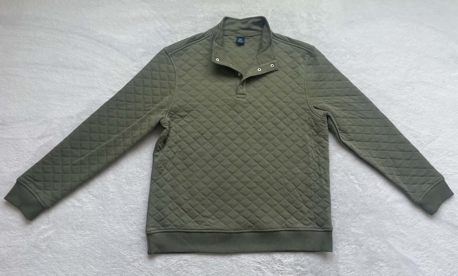 George Men’s Large Long Sleeve Quilted Snap Fleece Pullover Green Artichoke