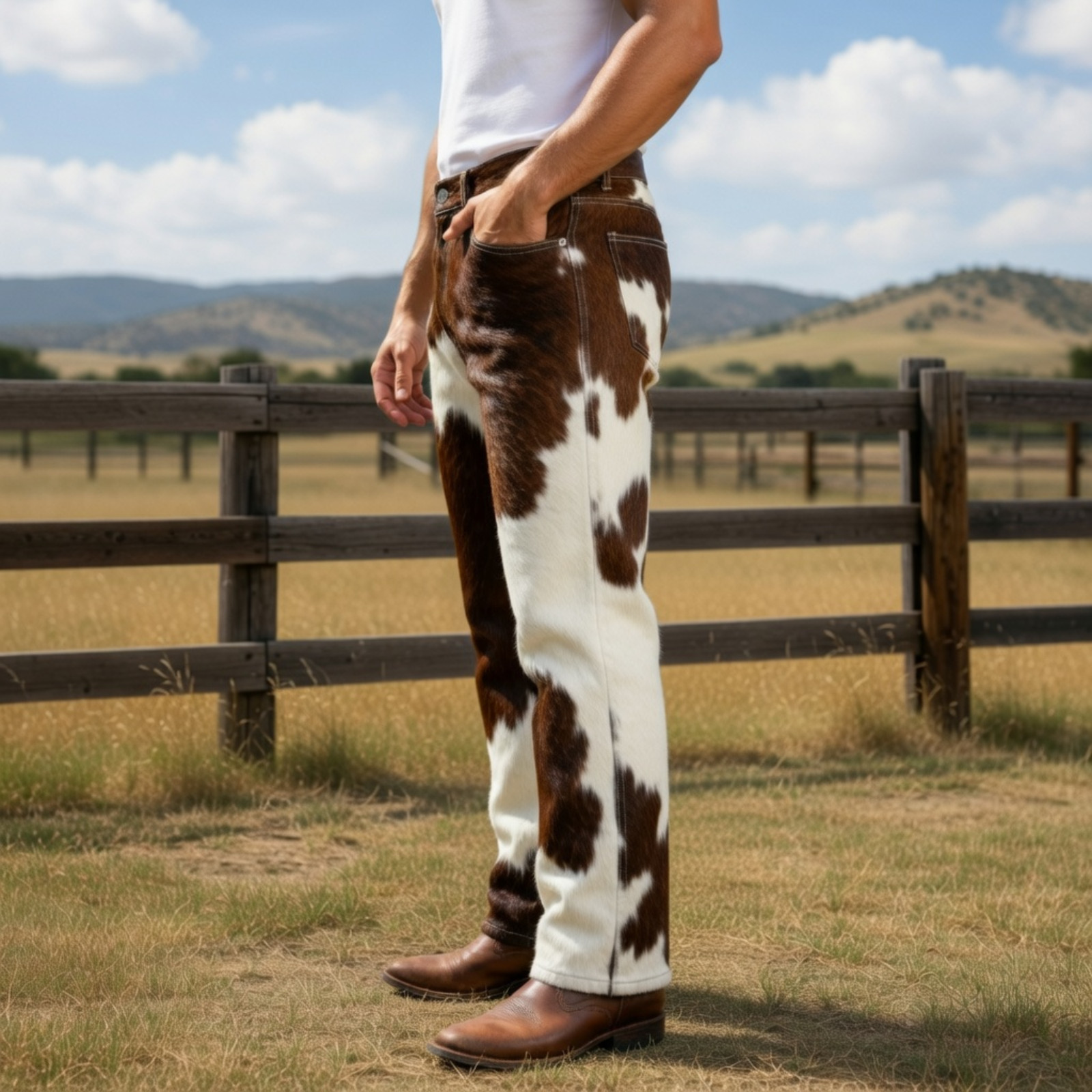 Men’s Hair-On Cowhide Leather Pants | Real Pony Skin Western Style Cowboy Pants