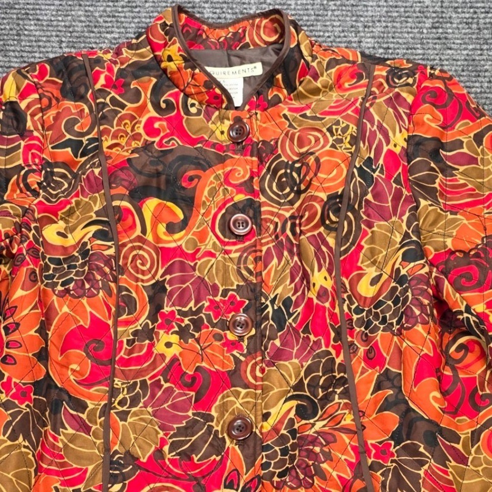 Requirements Quilted Jacket Women’s Size L Orange Floral Paisley Button Front